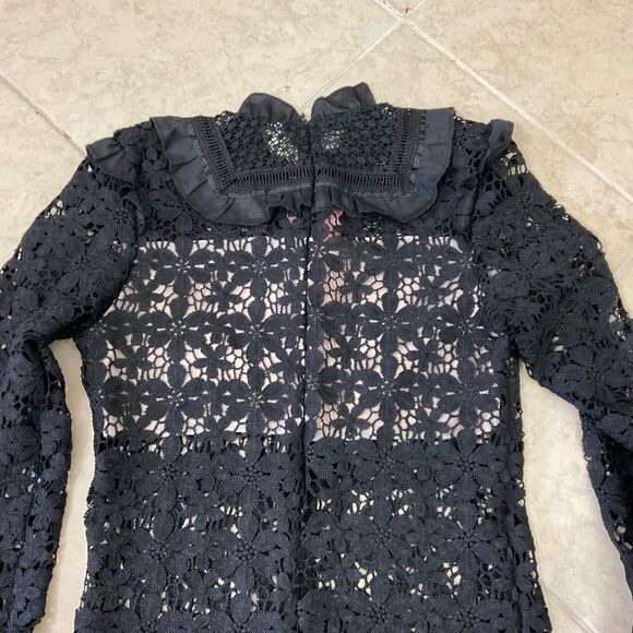 Womens Victorian Steampunk Lace Top sz. M Black High Neck Whimsigoth Fairy zips - Picture 10 of 14